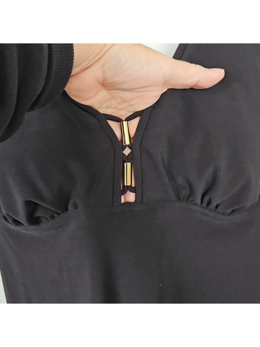 Black Swim Tankini Top with Gold Embellishments - Picture 2 of 6